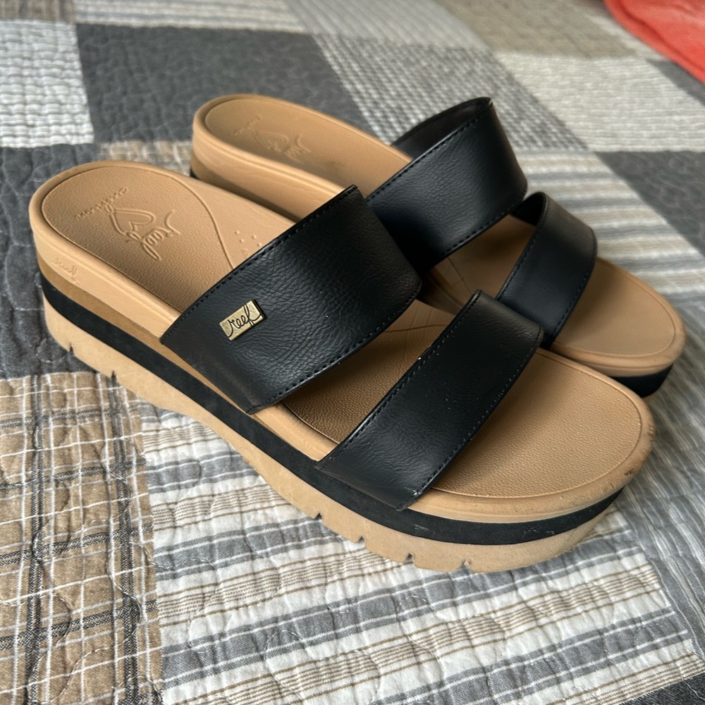 Reef Black Platform Sandals